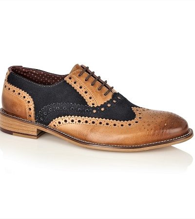 light brown brogues with navy detailing