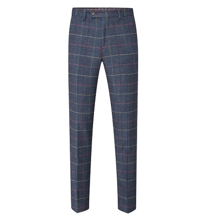 Doyle Navy and Wine Tailored Fit Check Trousers - 4 The Wedding