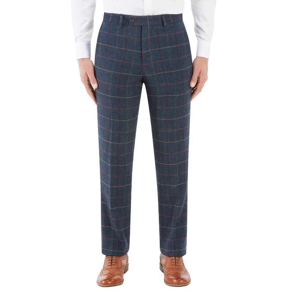 Doyle Navy and Wine Tailored Fit Check Trousers - 4 The Wedding