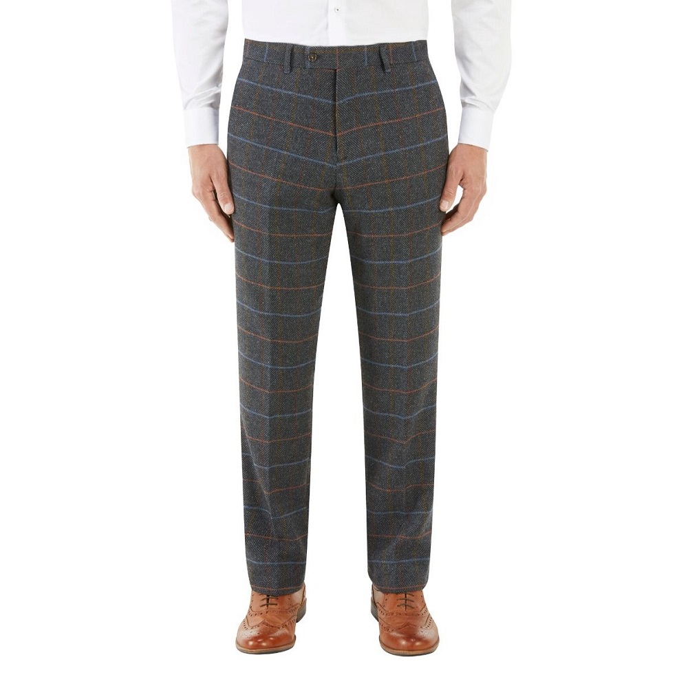 Doyle Grey and Blue Tapered Fit Check Trousers - 4 The Wedding