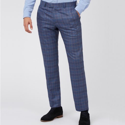 Antique Rogue Navy with Multi Overcheck Slim-Fit Trousers - Image 2